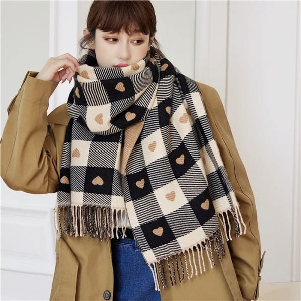 Luxury Plaid Scarf Cashmere Thick Women Winter Shawl -