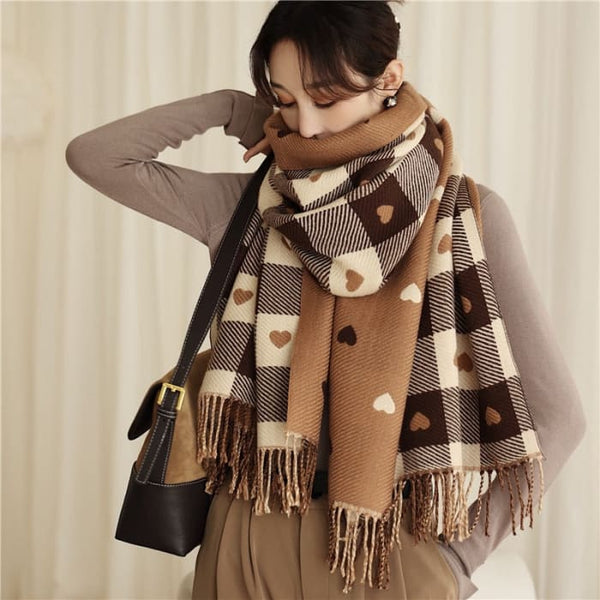 Luxury Plaid Scarf Cashmere Thick Women Winter Shawl -