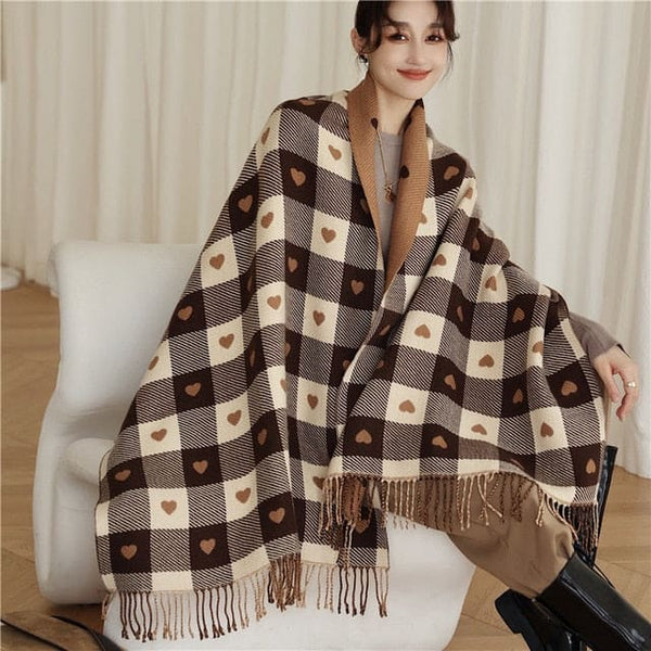 Luxury Plaid Scarf Cashmere Thick Women Winter Shawl -