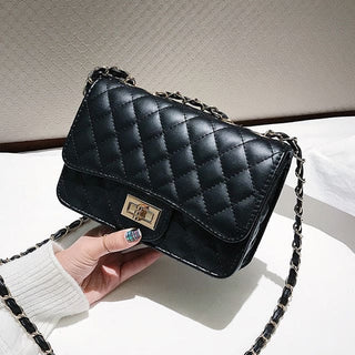 Luxury PU Leather Fashion Chain Women Flap Clutch - Black / 