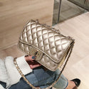 Luxury PU Leather Fashion Chain Women Flap Clutch - Gold / L