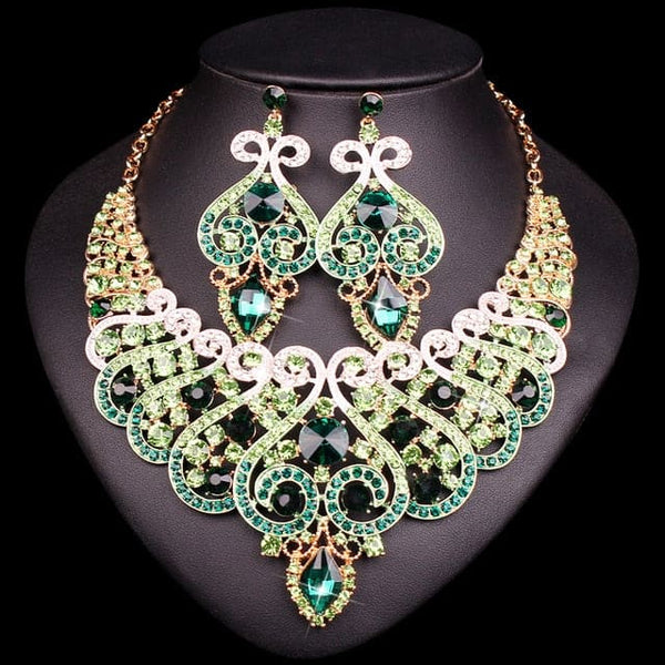 Luxury Rhinestone Crystal Statement Bridal Jewelry Set - 2 