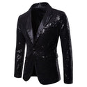 Luxury Sequin Glitter Flower Lapel Men Blazer - Black / L - 