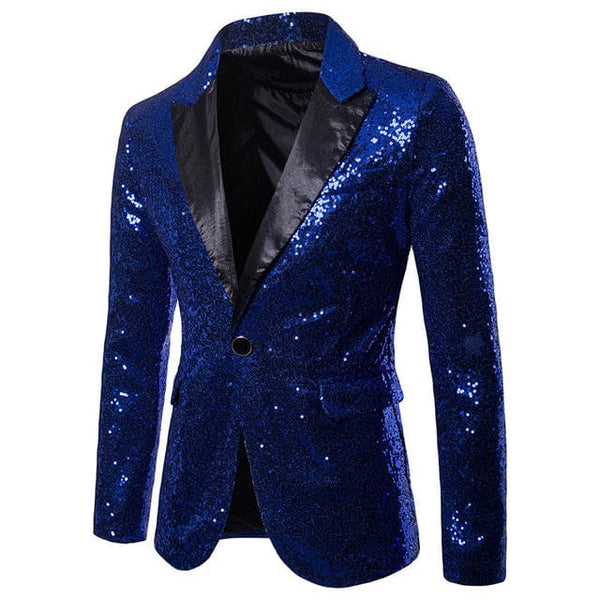 Luxury Sequin Glitter Flower Lapel Men Blazer - Blue / S - 