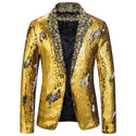 Luxury Sequin Glitter Flower Lapel Men Blazer - Golden / S -