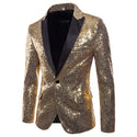 Luxury Sequin Glitter Flower Lapel Men Blazer - Golden / S -