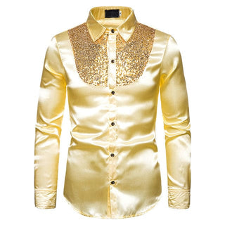 Luxury Sequin Glitter Flower Lapel Men Blazer - Golden Shirt