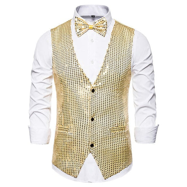 Luxury Sequin Glitter Flower Lapel Men Blazer - Golden Vest 