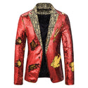 Luxury Sequin Glitter Flower Lapel Men Blazer - Red / S - On