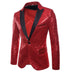 Luxury Sequin Glitter Flower Lapel Men Blazer - Red / XL - 