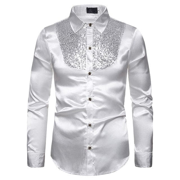 Luxury Sequin Glitter Flower Lapel Men Blazer - White Shirt 