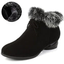 Natural Fur Genuine Leather Women Ankle Boots - Black Winter