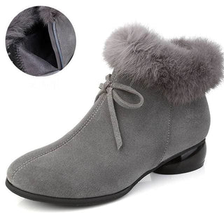 Natural Fur Genuine Leather Women Ankle Boots - Grey Autumn 