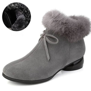 Natural Fur Genuine Leather Women Ankle Boots - Grey Winter 