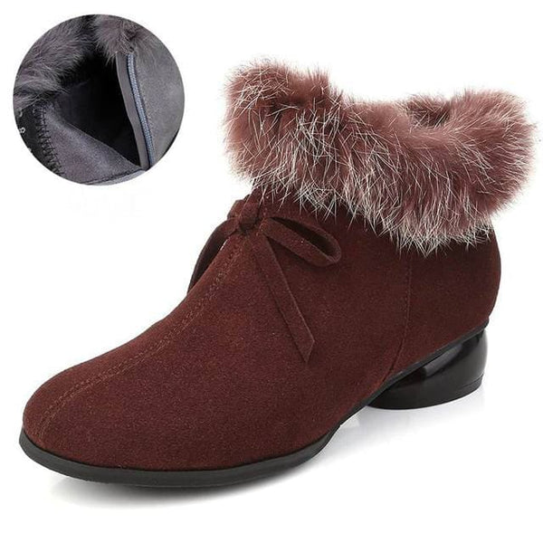 Natural Fur Genuine Leather Women Ankle Boots - Shoes On 