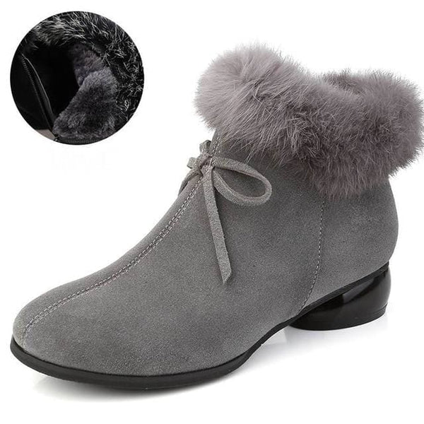 Natural Fur Genuine Leather Women Ankle Boots - Shoes On 