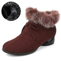 Natural Fur Genuine Leather Women Ankle Boots - Shoes On 