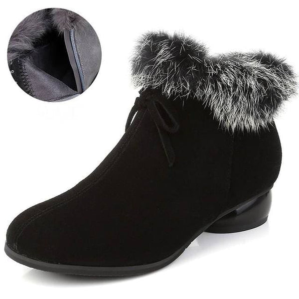 Natural Fur Genuine Leather Women Ankle Boots - Shoes On 