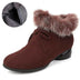 Natural Fur Genuine Leather Women Ankle Boots - Wine Autumn 