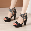 Open Toe Rhinestone Elegant Women Party High Heels - Women 