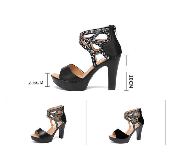 Open Toe Rhinestone Elegant Women Party High Heels - Women 