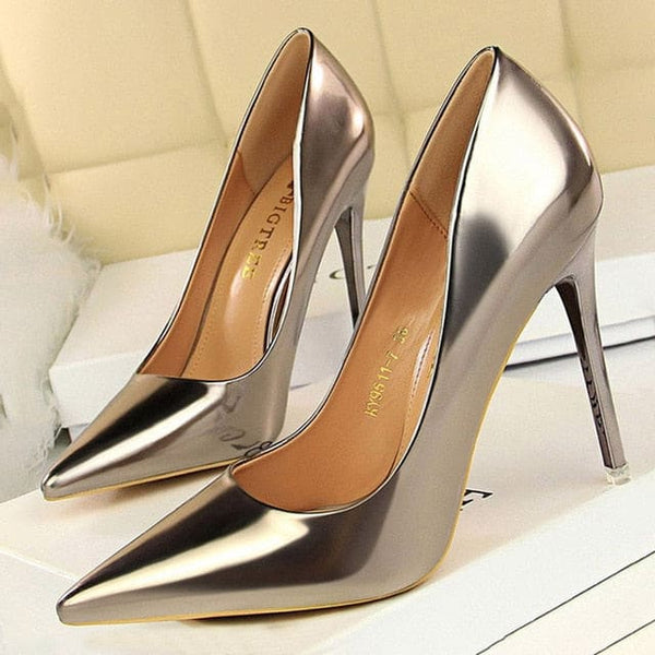 Patent Leather Sexy Women Wedding High Heels - Bronze / 38 -