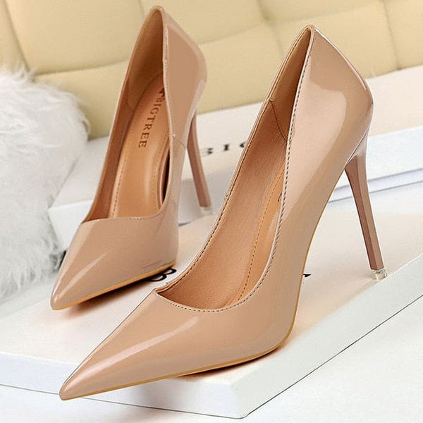 Patent Leather Sexy Women Wedding High Heels - Nude / 36 - 