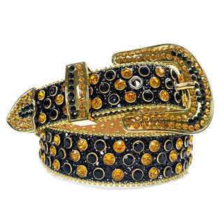 Rhinestone Diamond Waistband Unisex Belts - Black-Gold / 