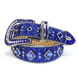 Rhinestone Diamond Waistband Unisex Belts - Blue-Silver / 