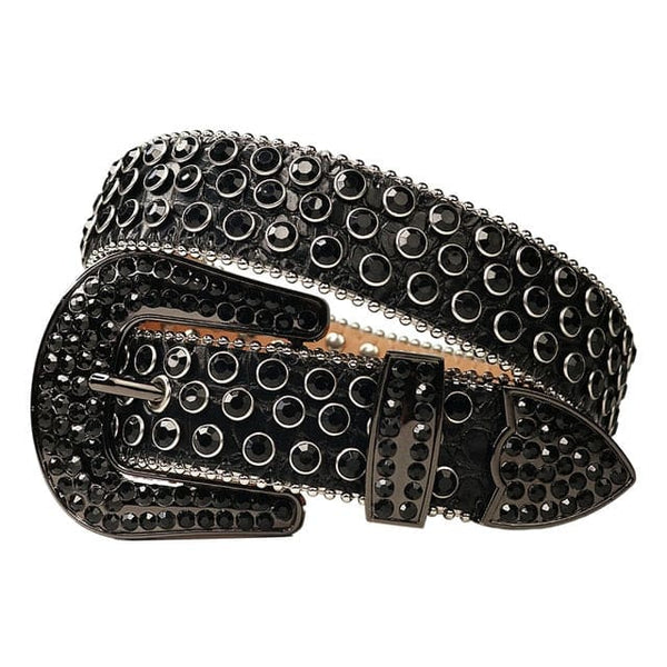 Rhinestone Diamond Waistband Unisex Belts - Dark-Black / 