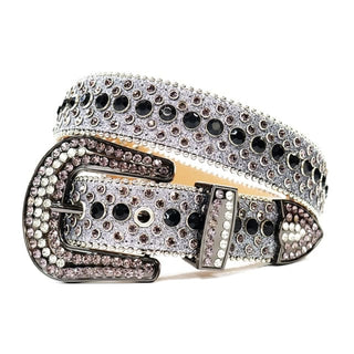 Rhinestone Diamond Waistband Unisex Belts - Gray-Purple / 