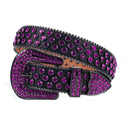 Rhinestone Diamond Waistband Unisex Belts - Purple-Diamond /