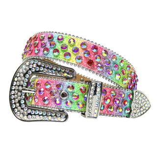 Rhinestone Diamond Waistband Unisex Belts - Rainbow / 