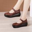 Round Toe Thick Bottom Women Leather Shoes - On sale Free 