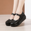 Round Toe Thick Bottom Women Leather Shoes - On sale Free 