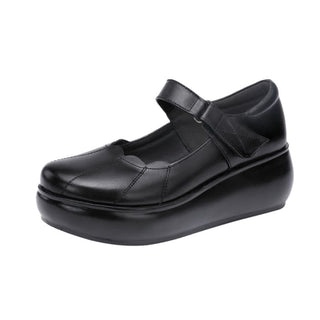 Round Toe Thick Bottom Women Leather Shoes - On sale Free 