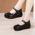 Round Toe Thick Bottom Women Leather Shoes - Black / EU 43 /