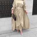 Satin Dubai Kaftan Abaya Arabic Muslim Women Dress - Beige 