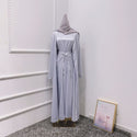 Satin Dubai Kaftan Abaya Arabic Muslim Women Dress - Gray 