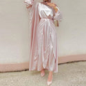 Satin Dubai Kaftan Abaya Arabic Muslim Women Dress - Pink 