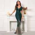 Sequin Beading V Neck Women Evening Dress - Dresses On sale