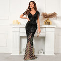 Sequin Beading V Neck Women Evening Dress - Dresses On sale