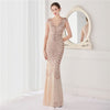 Sequin Beading V Neck Women Evening Dress - Gold / EU 46 /