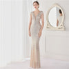 Sequin Beading V Neck Women Evening Dress - Silver / EU 36 /