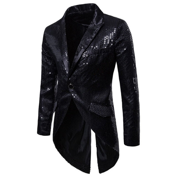 Shiny Sequin Glitter Embellished Men Blazer - Black 3 / S - 