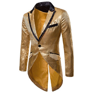 Shiny Sequin Glitter Embellished Men Blazer - Gold 3 / S - 