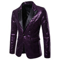 Shiny Sequin Glitter Embellished Men Blazer - Purple 1 / S -