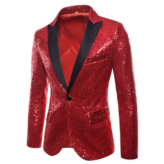 Shiny Sequin Glitter Embellished Men Blazer - Red 1 / S - 