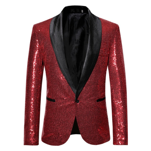 Shiny Sequin Glitter Embellished Men Blazer - Red 2 / XXXL -