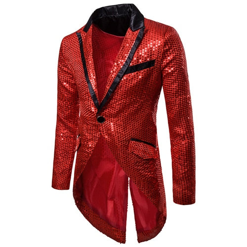 Shiny Sequin Glitter Embellished Men Blazer - Red 3 / S - 